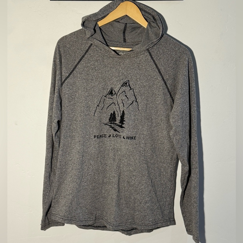 🌲 Women’s 24Peace Peace Love Hike Grey Hooded Long Sleeve Shirt 🌲